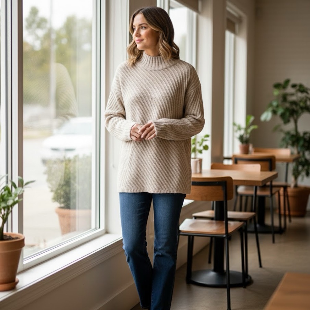 J. Jill Cream Turtleneck Sweater with Cozy Knit Texture